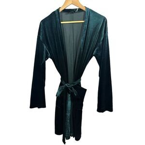 STORIA Women's Velour Belted Open Front Robe/Cardigan Jacket Green Size Small